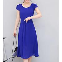 Women\'s Casual/Daily Swing Dress, Solid Round Neck Midi Short Sleeve Polyester Summer Mid Rise Inelastic Medium