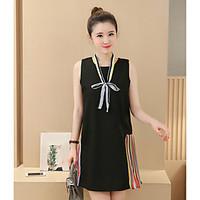 Women\'s Going out Holiday Cute A Line Dress, Solid Round Neck Above Knee Sleeveless Others Summer Mid Rise Inelastic Medium
