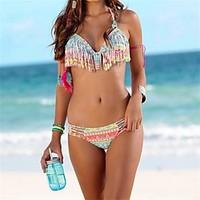 Women\'s Tassel Halter Bikini, Tassels Polyester Multi-color