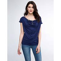 womens patchwork ruched glisten all match t shirt round neck short sle ...