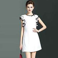 womens ruffle plus size going out simple sheath dresssolid round neck  ...