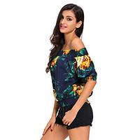 Women\'s Off The Shoulder Floral Off-the-shoulder Top