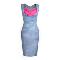 Women\'s Casual/Daily Vintage Bodycon Dress, Polka Dot / Color Block Sweetheart Midi Sleeveless