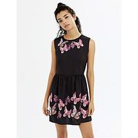 womens party sexy skater dress print round neck above knee sleeveless  ...