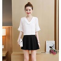 Women\'s Going out Casual/Daily Simple Cute Summer Blouse, Solid V Neck ½ Length Sleeve Others Thin