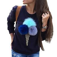 Women\'s Casual/Daily Cute Sweatshirt Print Round Neck Micro-elastic Polyester Long Sleeve Winter