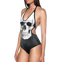 womens sexy skull halter backless one pieces swimwear wireless polyest ...