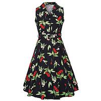 womens going out vintage sheath dress print notch lapel knee length sl ...