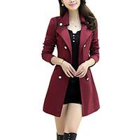 Women\'s Casual/Daily Work Sexy Street chic Trench Coat, Solid Stand Long Sleeve Spring Winter Hand wash Wool Long