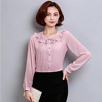 Women\'s Casual/Daily Formal Simple Cute Spring Summer Blouse, Solid Round Neck Long Sleeve Polyester Thin