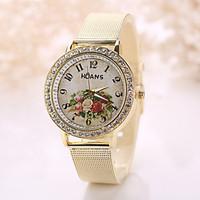 Women\'s Vintage Watch White Flower Crystal Imitation Diamond Case Steel Gold Band Wrist Watch Jewelry for Wedding Party