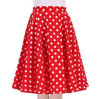 Women\'s Red White Polka Dot Going out Casual/Daily Knee-length Skirts Vintage Swing Dress All Seasons Mid Rise