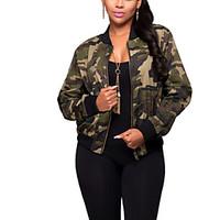 Women\'s Going out Casual/Daily Sports Street chic All Match Loose Fashion Active Spring Fall JacketCamouflage Round Neck Regular