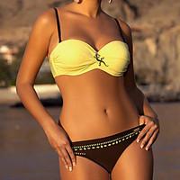 Women\'s Bandeau Bikini, Solid Polyester Yellow / Red