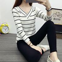 Women\'s Going out Regular Cardigan, Striped Round Neck Short Sleeve Cotton Summer Thin Micro-elastic