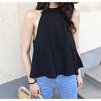 womens sexy simple tank top solid round neck sleeveless polyester