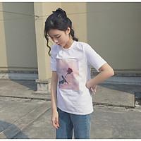 womens casualdaily simple t shirt solid floral round neck short sleeve ...