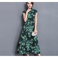 Women\'s Casual/Daily Simple Sheath Dress, Floral Stand Maxi Short Sleeve Others Summer Mid Rise Micro-elastic Thin