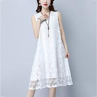 Women\'s Going out Casual/Daily Street chic Sheath Lace Dress, Solid Boat Neck Knee-length Short Sleeve Rayon Summer Mid Rise Inelastic