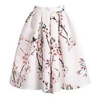 womens floral print knee length vintage skirts satin micro elastic