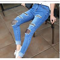 Women\'s Mid Rise Micro-elastic Jeans Pants, Simple Slim Solid