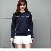 womens daily sweatshirt solid letter round neck inelastic cotton long  ...