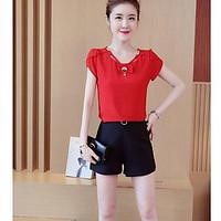 womens casualdaily simple summer blouse solid round neck short sleeve  ...