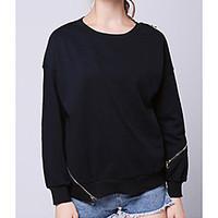 Women\'s Casual/Daily Simple Sweatshirt Solid Pure Color Round Neck strenchy Cotton Long Sleeve Spring