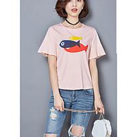 womens casualdaily cute t shirt print round neck short sleeve cotton