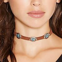 Women Bohemian Vintage Flower Turquoise Collar Necklace Simple Metal Velvet Choker Nacklace 1pc