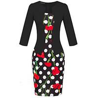 Women\'s Sexy / Work / Casual / Day Floral Sheath Dress , Round Neck Knee-length Polyester