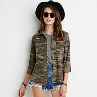 Women\'s Casual/Daily Vintage / Street chic Fashion All Match Jackets Camouflage Shirt Collar Long Sleeve Spring / Fall