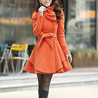 Women\'s Casual/Daily Cute Coat, Solid Asymmetrical Long Sleeve Fall / Winter Red / Green / Orange Polyester