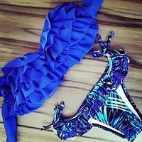 womens ruffle bandeau bikinis ruffle padded bras chiffonspandex blue