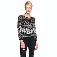 womens patchwork black t shirt round neck long sleeve plus size