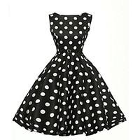 Women\'s Vintage / Street chic Polka Dot Sheath / Skater Dress, Round Neck Knee-length Cotton / Polyester