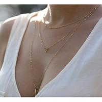 womens simple fashion metal triangle pendant multilayer chain bar neck ...