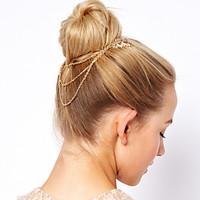 Women Fashion Gold Plated Leaf Pattern Chain Tassel Comb Hair Bands Hair Accessories