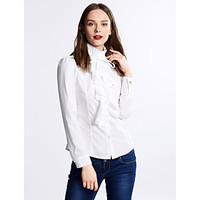 Women\'s Ruffle Fashion Work Chiffon Long Sleeve Pure Color Regular Shirt
