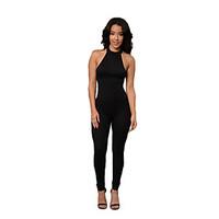 womens slim jumpsuits club sexy solid high rise polyester micro elasti ...