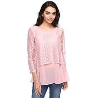 womens lace spring slim stitching lace chiffon shirt