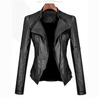 Women\'s Vintage/Casual Imitation leather Coat Slim Long Sleeve PU Jacket