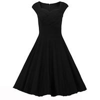 womens party vintage a line dress solid sweetheart knee length sleevel ...