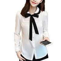 Women\'s Plus Size / Casual/Daily Simple Patchwork Bow Sweet Long Shirt Chiffon Shirt