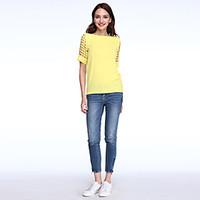 Women\'s Party/Cocktail Boho / Punk , Solid Round Neck Short Sleeve Blue / White / Black / Yellow Polyester Thin