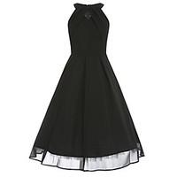Women\'s Plus Size Sexy / Vintage Swing Dress, Solid Round Neck Knee-length Sleeveless Black Cotton Fall