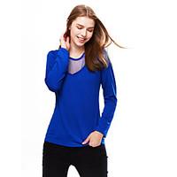 Women\'s Going out / Casual/Daily Sexy / Simple Slim All Match Spring / Fall T-shirtPatchwork Mesh Round Neck Long Sleeve