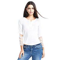 womens work beach simple all seasons t shirt solid v neck long sleeve  ...