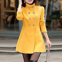 Women\'s Casual/Daily Simple Trench Coat, Solid Shirt Collar Long Sleeve Winter Blue / Red / Gray / Yellow Wool Thick
