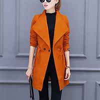 Women\'s Casual/Daily Street chic Trench Coat, Solid Notch Lapel Long Sleeve Fall / Winter Red / Black / Orange Polyester Medium